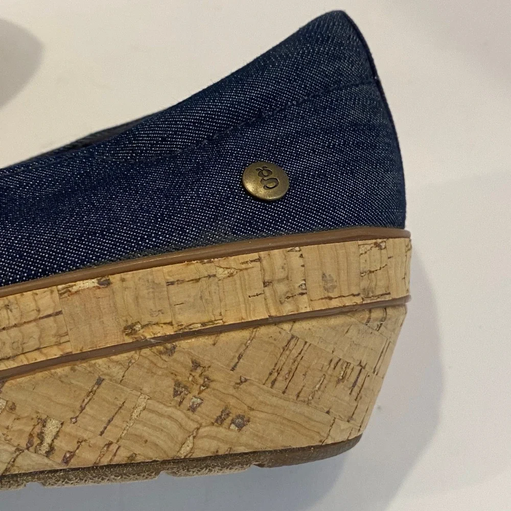 Grasshoppers Wedge Pumps Womens 6.5 Blue Denim New Memory Deluxe‎ Cork Heel
